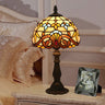 1 Bulb Table Lighting Tiffany Bowl Shaped Stained Art Glass Night Lamp in Yellow/Blue with Baluster