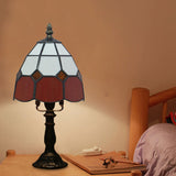 Cut Glass Grid Dome Night Lighting Tiffany Style 1 Light Red/Pink Nightstand Light for Bedside