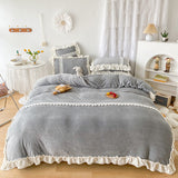 Thicken Grey Poly Milk Cashmere Flannel Duvet Cover Bedding Set