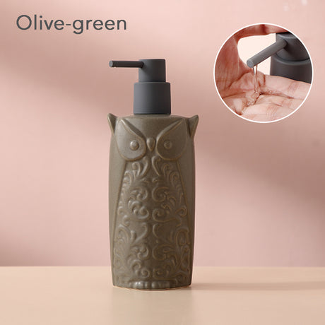 Off white Ceramic Soap Dispenser, Liquid Bathroom Bottle, Owl Design, Refillable Reusable Lotion Pump for Bathroom Kitchen, 480ml/16.23oz