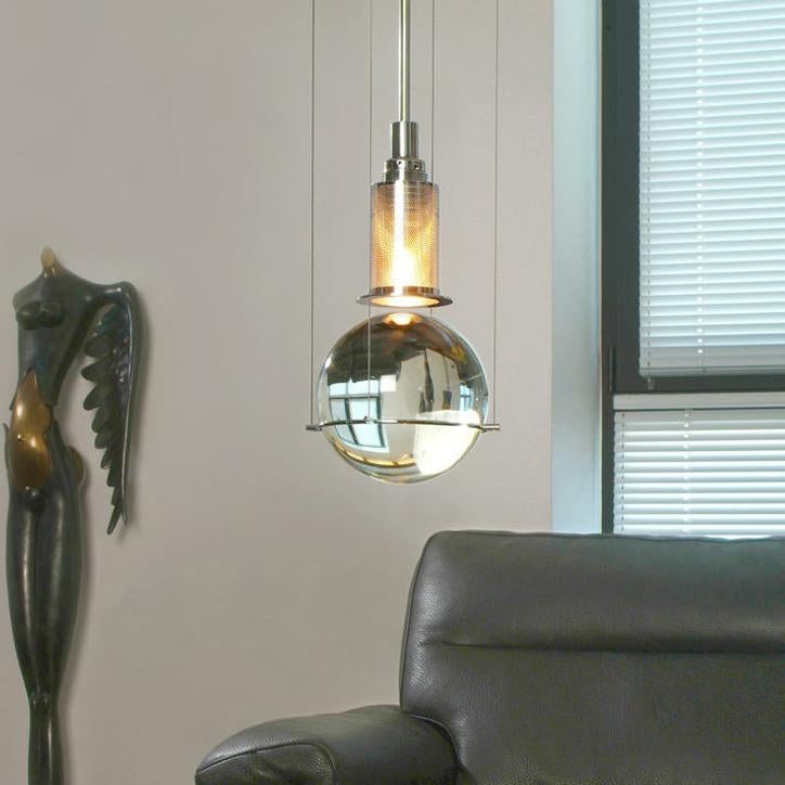 Opal round glass sphere midcentury pendant Light