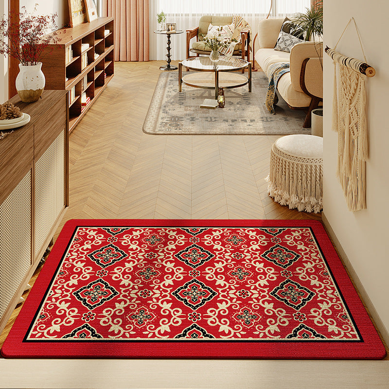 Feblilac Classic Style Red Pattern Polyester Door Mat