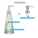 Light Green Glass Soap Dispenser, Circular Cone Pump Bottle, 360ml/12.3 oz