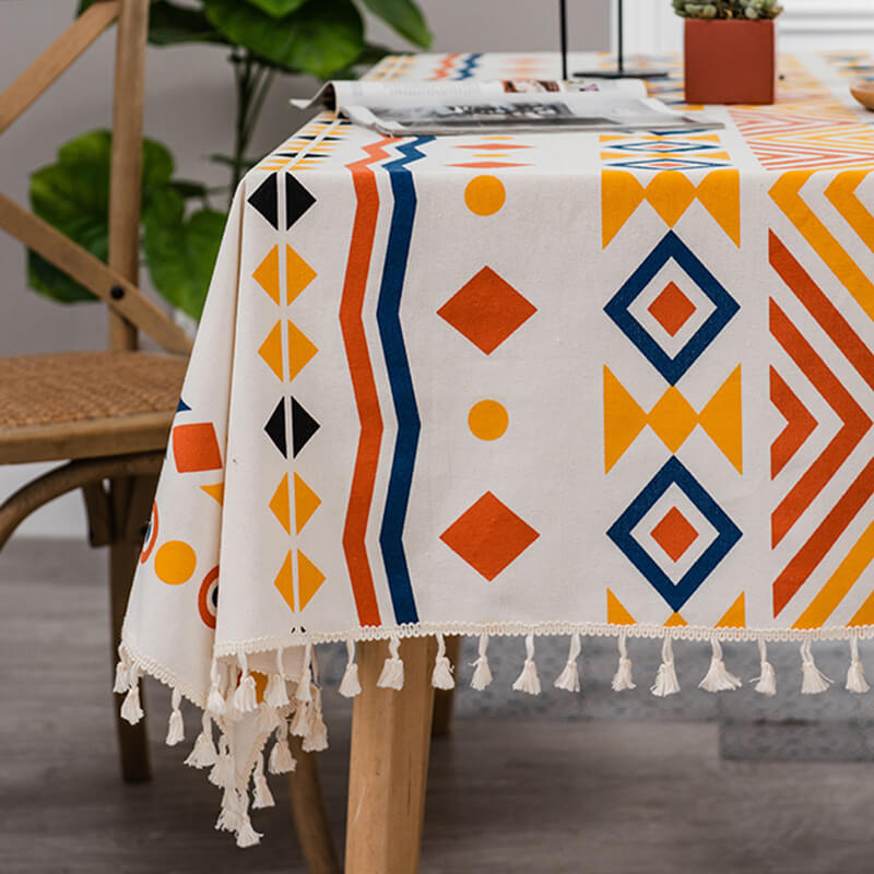 Bohemian Colorful Geometric Tablecloth with Tassel