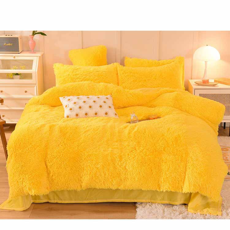 Solid Color Poly Mink Flannel Puffy Duvet Cover Bedding Set