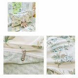 Green Cream Flowers Bedding Set Washable 60s Cotton Duvet Cover Bedding Set