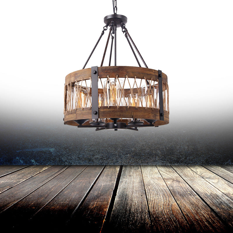 5-Light Wooden Circle Antique Chandelier