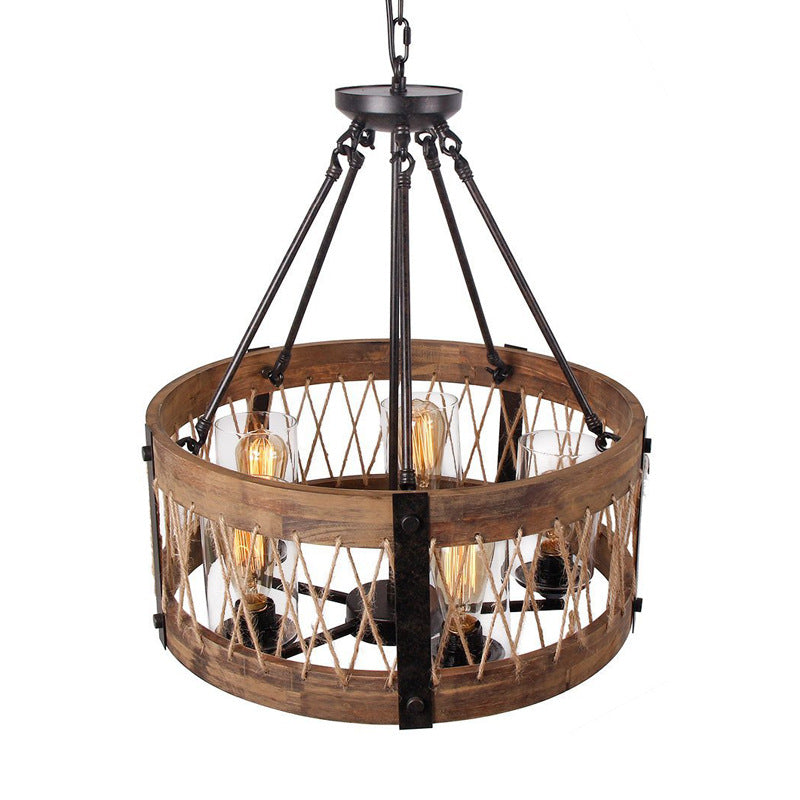 5-Light Wooden Circle Antique Chandelier