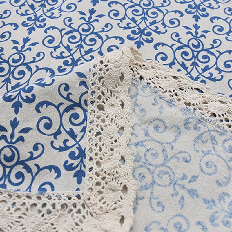 Blue White Lace Brim Table Cover