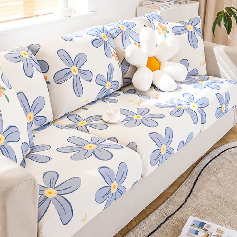Blue Flower Elastic Sectional Sofa Slipcover