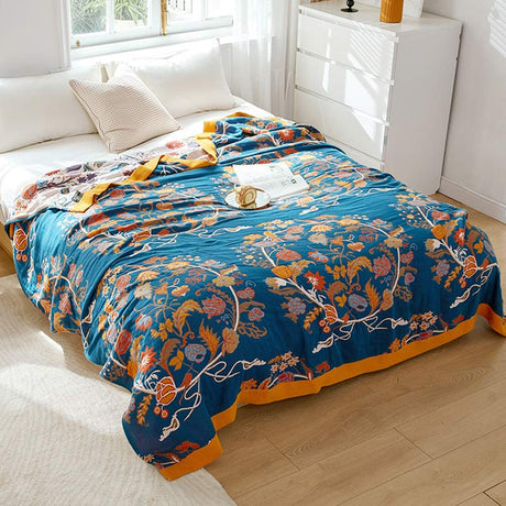 Blooming Flower Pattern Cotton Reversible Quilt