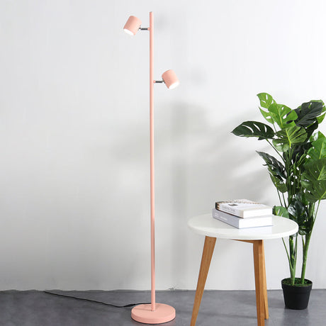 Cylinder Standing Light Macaron Metallic Study Room LED Reading Floor Lamp in White/Pink/Green