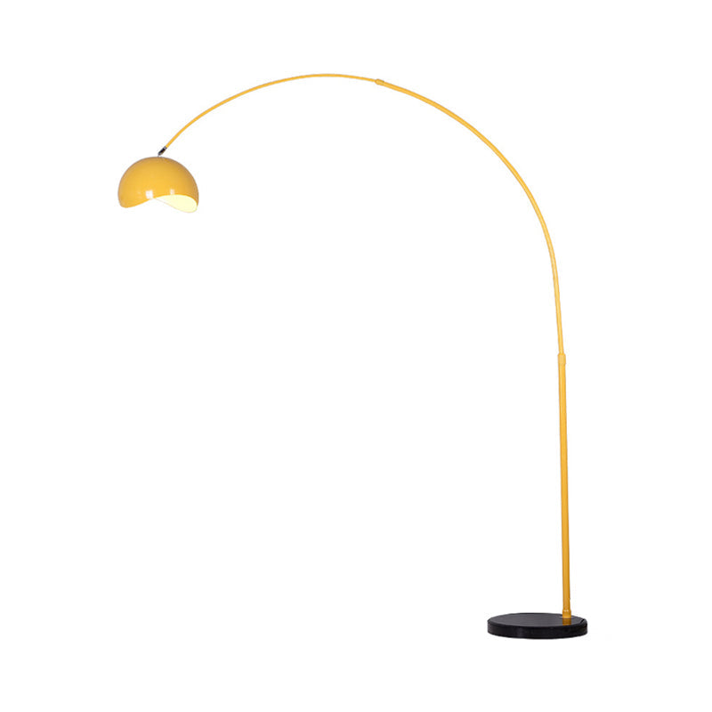 Fishing Rod Standing Floor Light Modern Metal 1 Bulb Black/Yellow Floor Lamp with Dome Shade