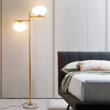 Gold Globe Standing Lighting Nordic 2 Heads Glass Reading Floor Lamp for Bedroom