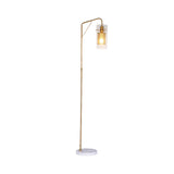 Metal Tube Mesh Reading Floor Lamp Postmodern 1 Light Gold Stand Up Lamp with Clear Glass Shade