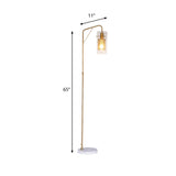 Metal Tube Mesh Reading Floor Lamp Postmodern 1 Light Gold Stand Up Lamp with Clear Glass Shade