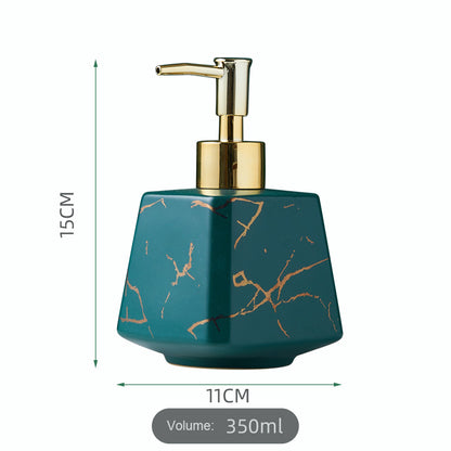 Cute Ceramic Soap Dispenser, Marble Texture Pottery Shampoo Lotion Bottle, 350ml