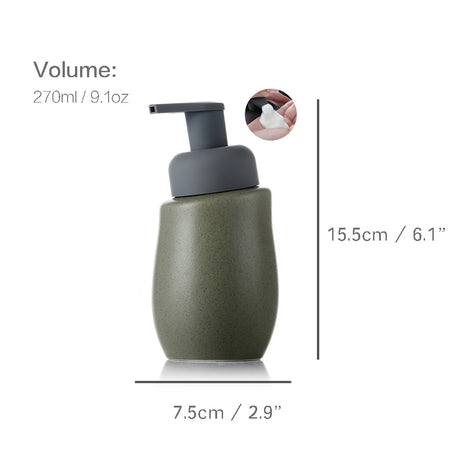 Ceramic Soap Dispenser, Foaming Pump Bathroom Bottle, Simple Design, Refillable Reusable Lotion Pump for Bathroom Kitchen, 270ml/9.1oz
