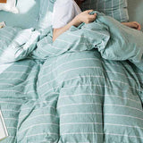 Green/Blue/Orange/Pink/Grey Yarn-Dyed Stripe Knit Fabric Duvet Cover Bedding Set Cotton Bedding Set