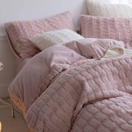 Solid Poly Rabbit Wool Milk Cashmere Duvet Cover Bedding Set