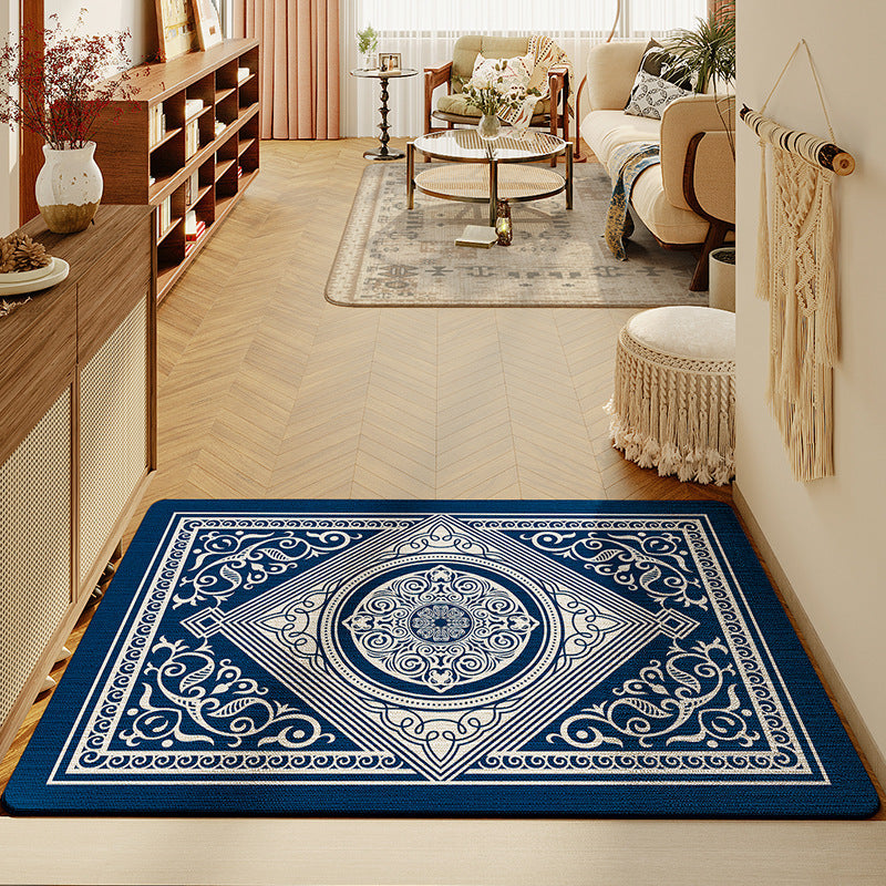 Feblilac Classic Style Blue Geometric Pattern Polyester Door Mat
