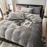 Poly Solid Milk Cashmere Flannel Duvet Cover Bedding Set