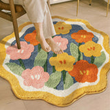 Feblilac Red Yellow Pink Flower Garden Bedroom Mat, Multiple Sized Floral Non Slip Bathmat, Floral Bathroom Rugs, Green Anti Slip Toilet Mat, Soft Thick Bathroom Carpet, Art Bathroom Mats, Best Bath Rugs, Hot Shower Mat Non Slip, Toilet Rug