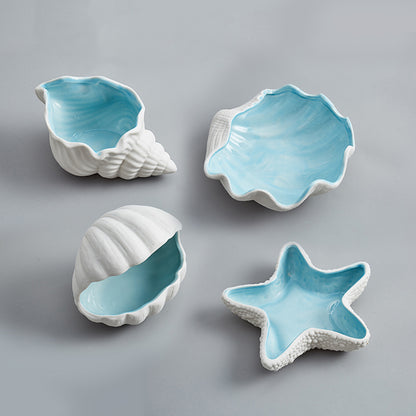 Ceramic Tray, Ocean, Shell Decorative Tray, Jewelry Dish, Display Tray, Handmade Entryway Trays, Key Jewelry Fruits Holders, Blue