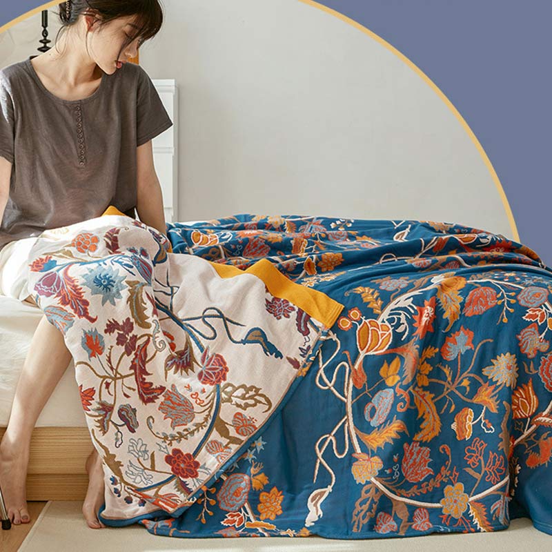 Blooming Flower Pattern Cotton Reversible Quilt