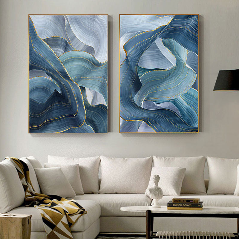 Modern Abstract Blue Gold Foil Canvas Art