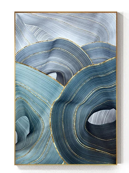 Modern Abstract Blue Gold Foil Canvas Art