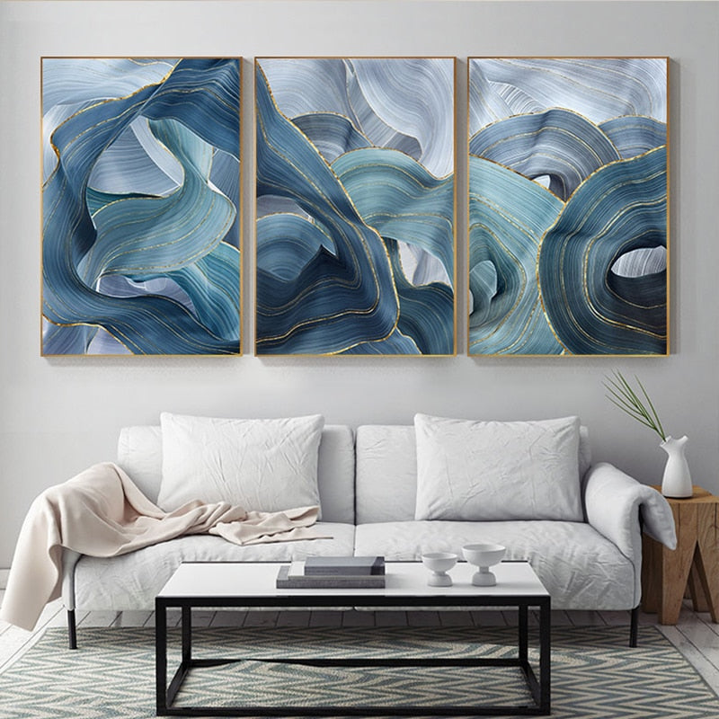 Modern Abstract Blue Gold Foil Canvas Art