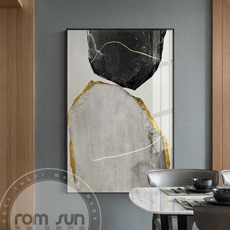 Abstract Yellow And Black Blocks Canvas Painting Fashion Poster Print Strange Thing Wall Art For Living Room Cuadros Home Decor