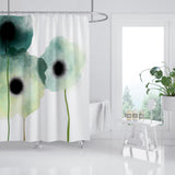 Feblilac Abstract Art Green Three Flowers Shower Curtain with Hooks, Art Bathroom Curtains with Ring, Unique Bathroom décor, Boho Shower Curtain, Customized Bathroom Curtains, Extra Long Shower Curtain