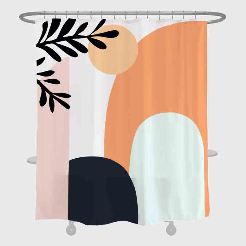 Feblilac Abstract Mountain and Sun Shower Curtain with Hooks, Bathroom Curtains with Ring, Unique Bathroom décor, Boho Shower Curtain, Customized Bathroom Curtains, Extra Long Shower Curtain