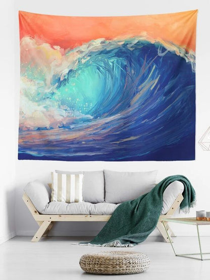 Sea Wave Print Tapestry