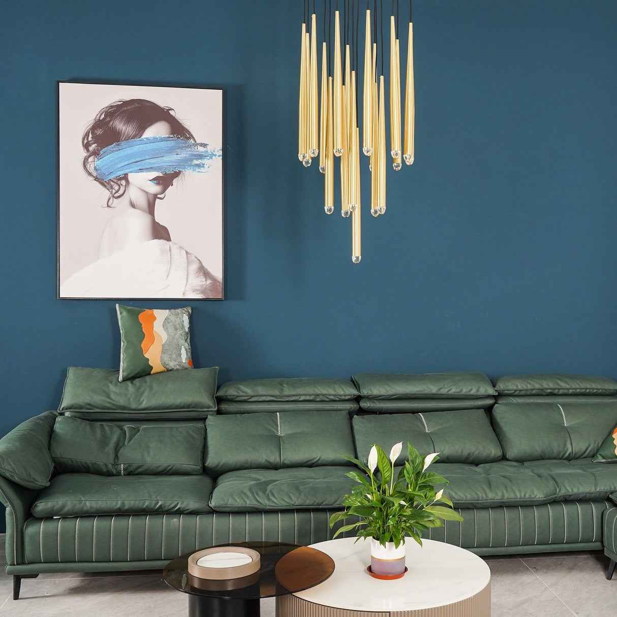 Brass Cone Pipe Long Chandeliers