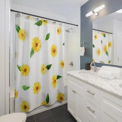 Yellow Daisy Flower Shower Curtain, Sun Flower Floral Waterproof Curtain Decor, Unique Bathroom décor, Boho Shower Curtain, Customized Bathroom Curtains, Extra Long Shower Curtain