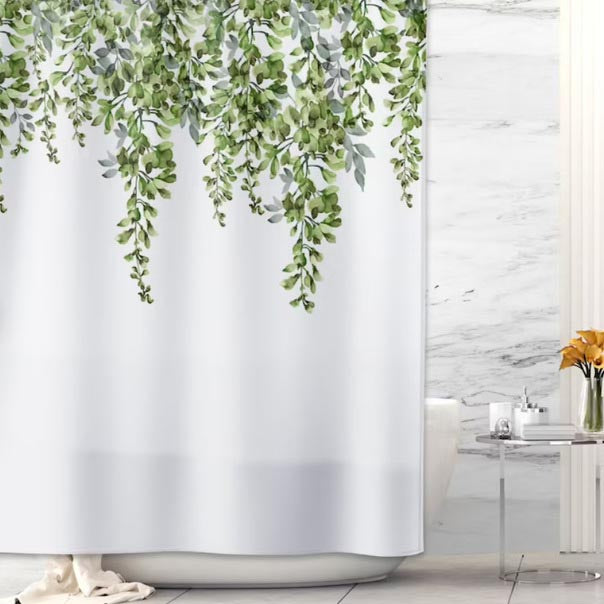 Hanging Blue and Purple Leaves Shower Curtain, Floral Waterproof Curtain Decor, Unique Bathroom décor, Boho Shower Curtain, Customized Bathroom Curtains, Extra Long Shower Curtain