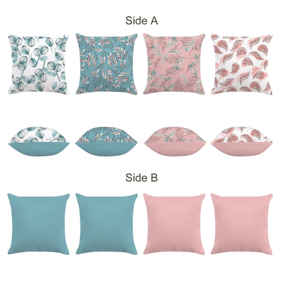 Teal and Pink Leaves Throw Pillow Covers