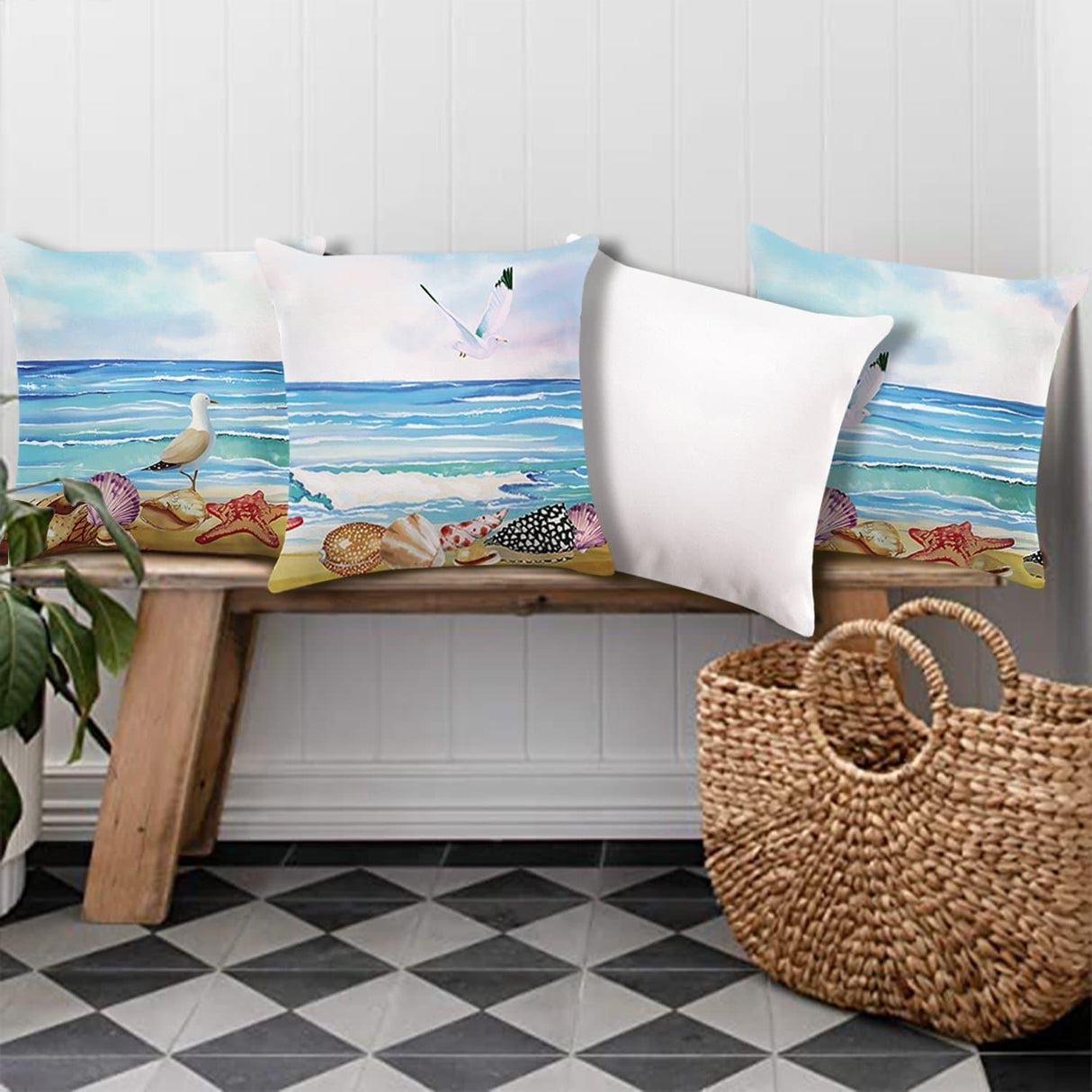 Beach Seagull Throw Pillow Covers