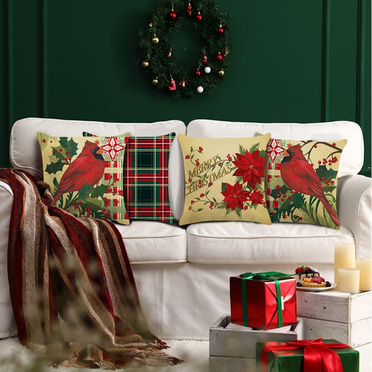 Christmas Cardinal Throw Pillow Covers