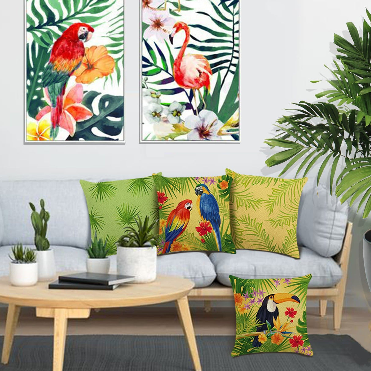 Tropical Toucan Parrot Throw Pillow Covers