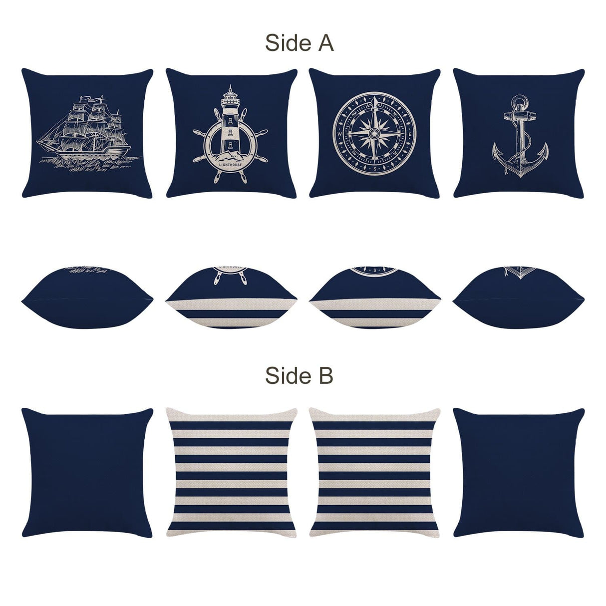 Navy  Anchor Compass Throw Pillow Covers