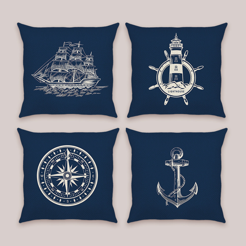 Navy  Anchor Compass Throw Pillow Covers