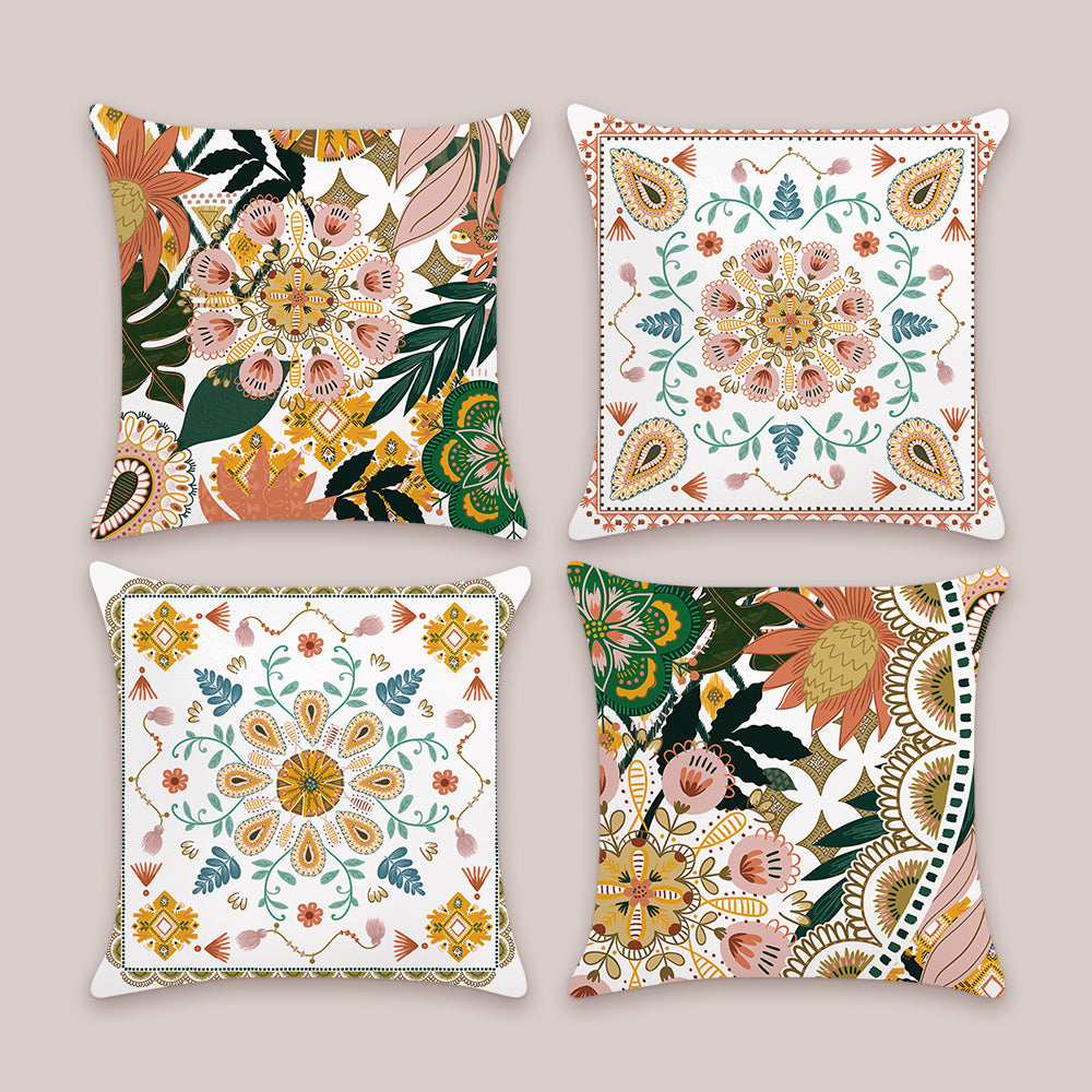 Boho Flower Leaves Throw Pillow Covers