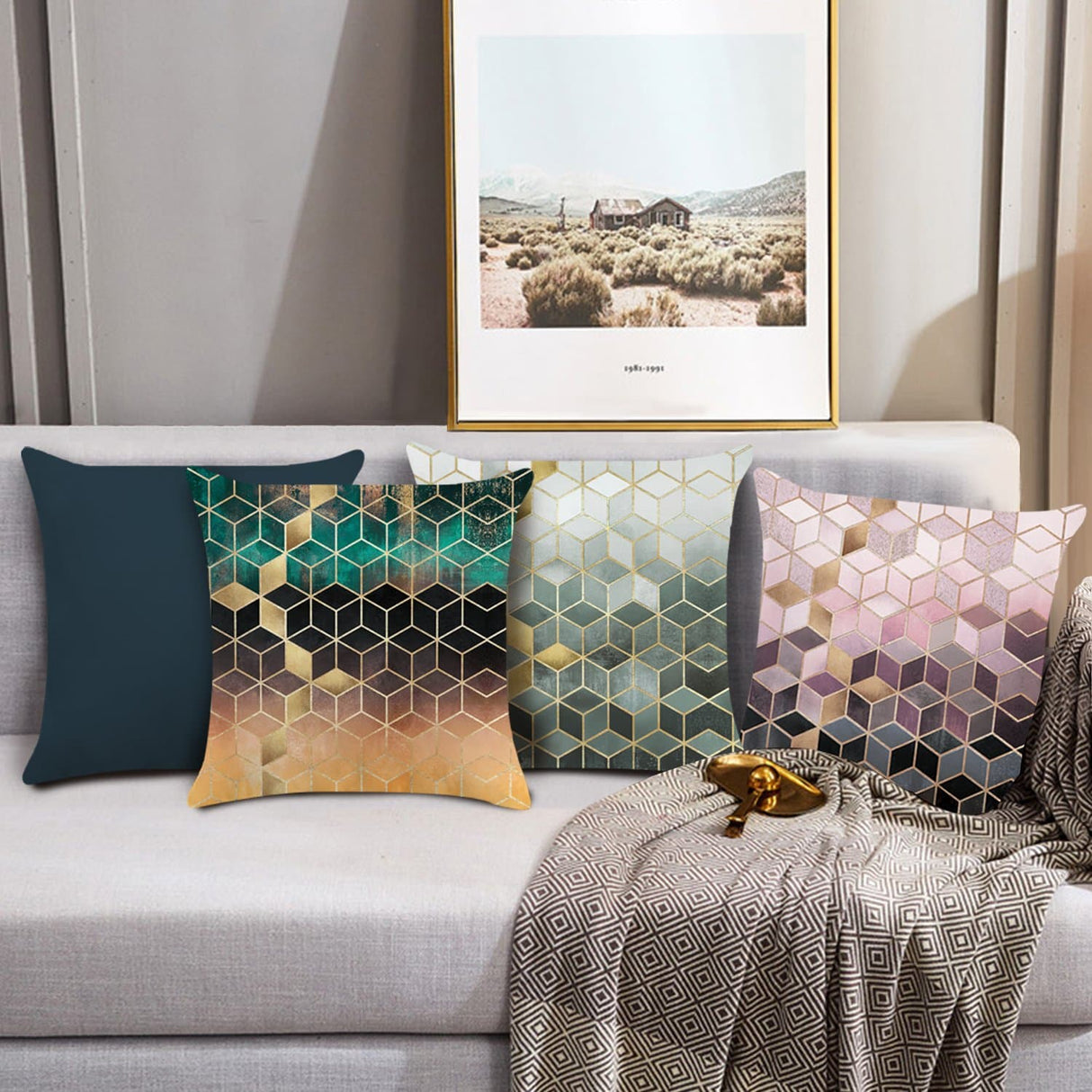 Marble Geometric Throw Pillow Covers