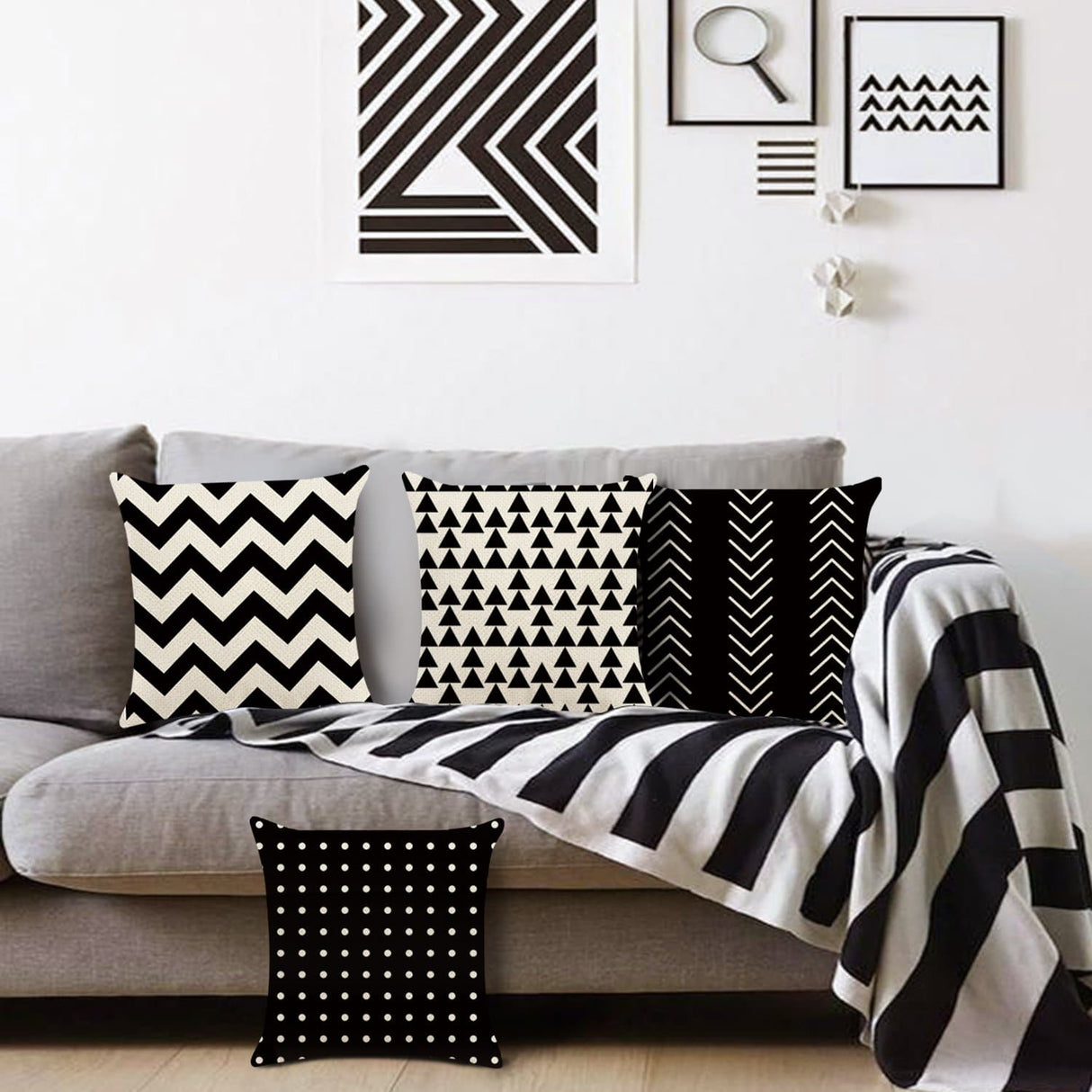 Black White Geometric Polka Dots Throw Pillow Covers