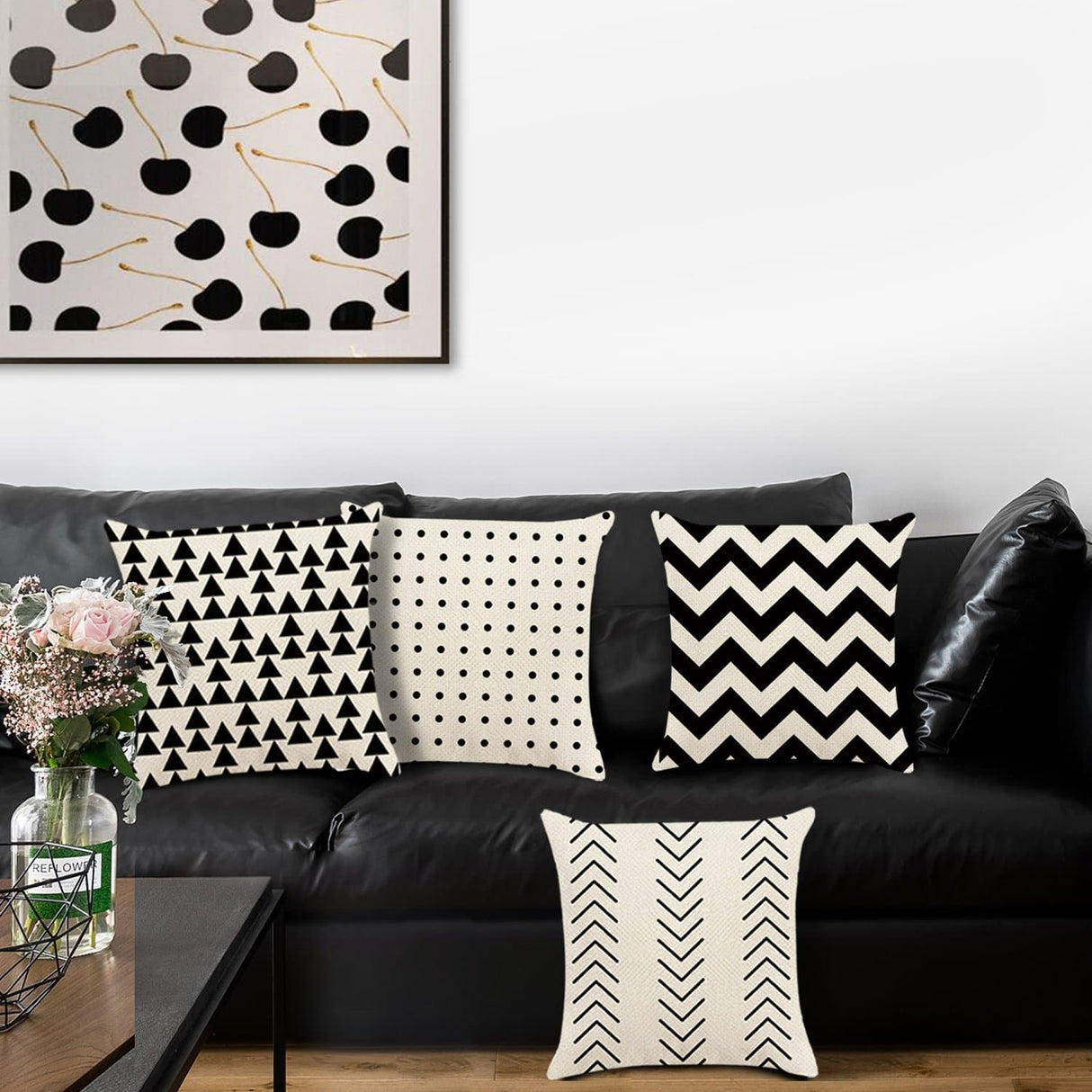 Black White Geometric Polka Dots Throw Pillow Covers