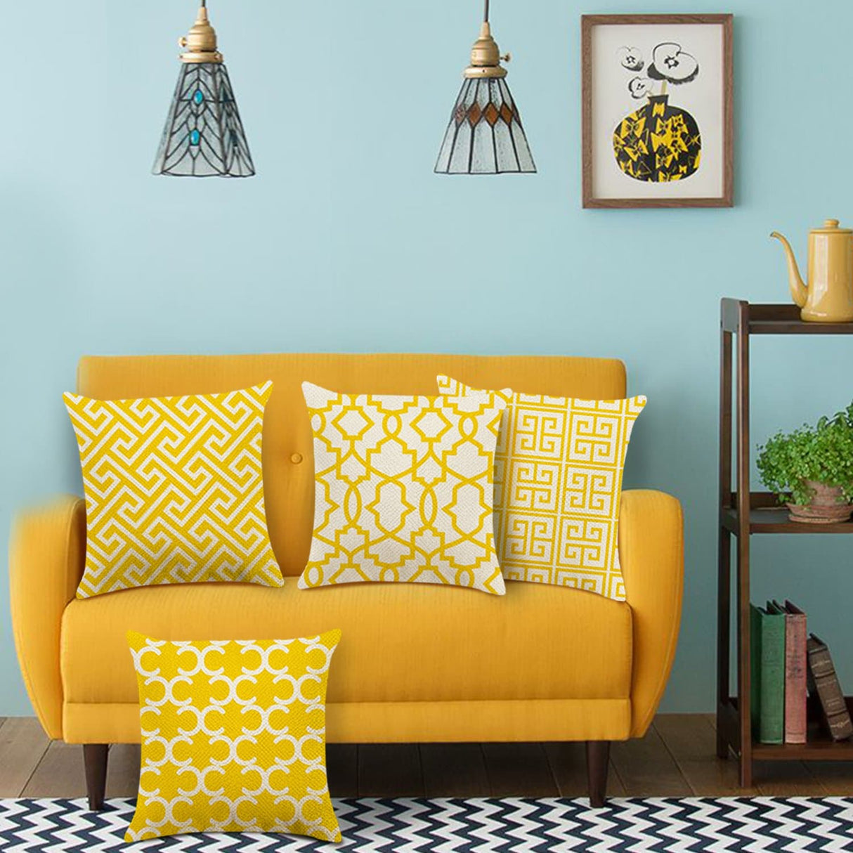 Yellow Modern Geometric Throw Pillow Covers